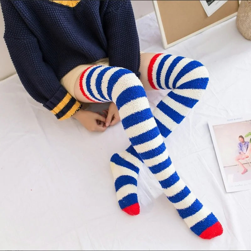 Striped Knee High Fuzzy Socks