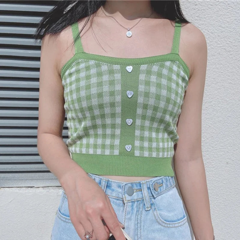 Soft Knitted Plaid Tank Top