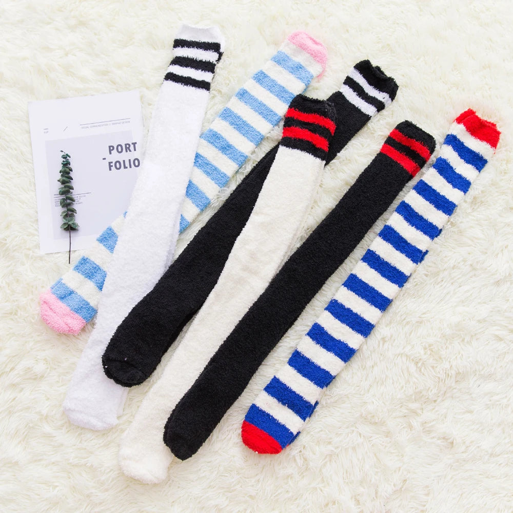 Striped Knee High Fuzzy Socks