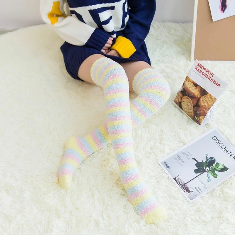Striped Knee High Fuzzy Socks