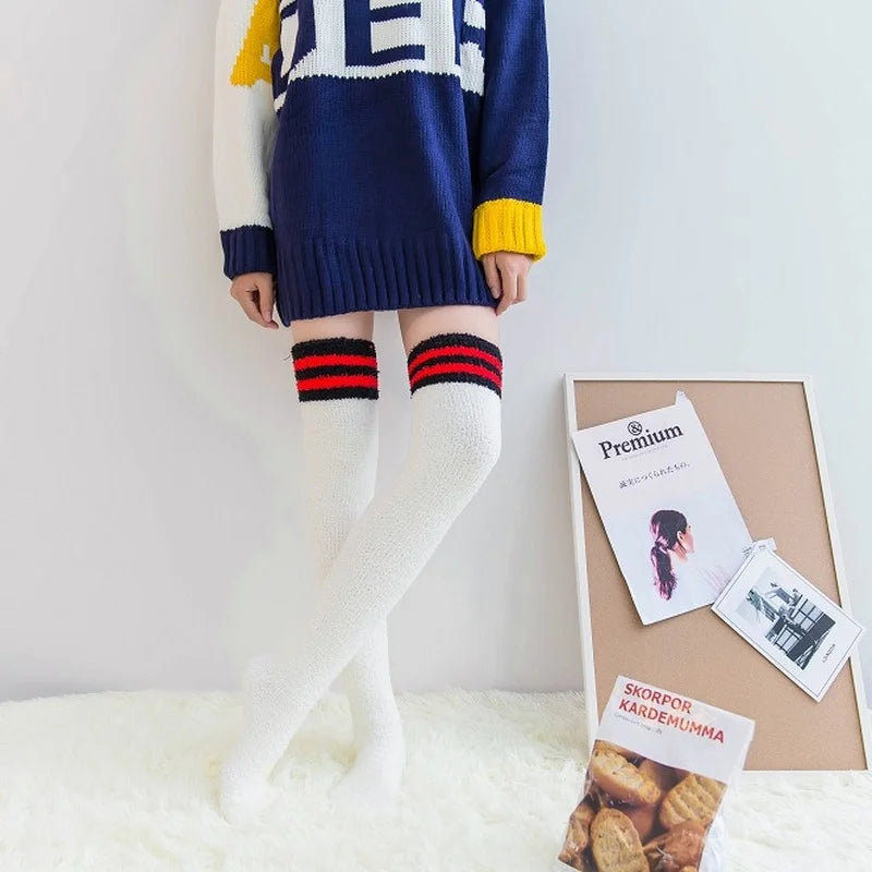 Striped Knee High Fuzzy Socks