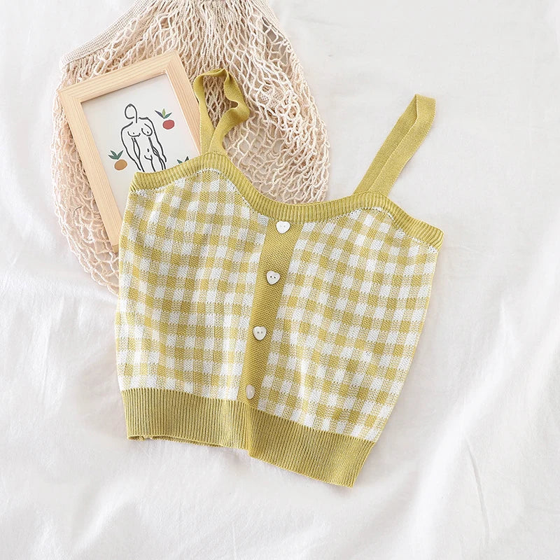 Soft Knitted Plaid Tank Top