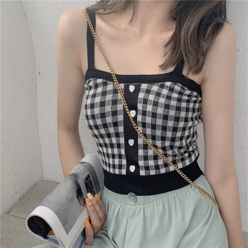 Soft Knitted Plaid Tank Top