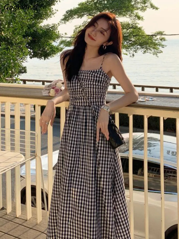 Simple Plaid Long Dress