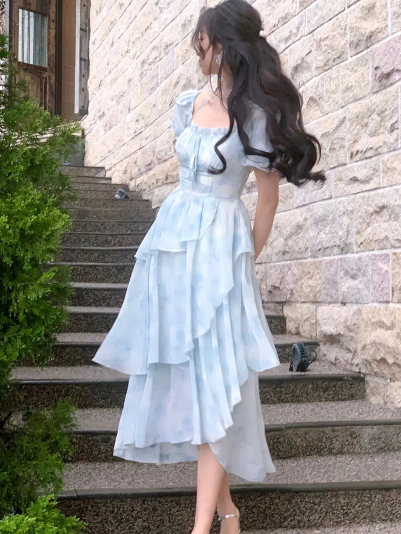 Chiffon Print Blue Dress