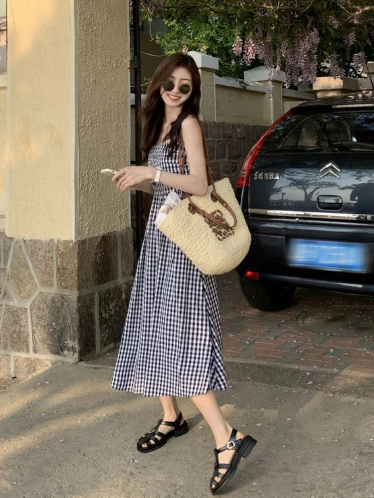 Simple Plaid Long Dress