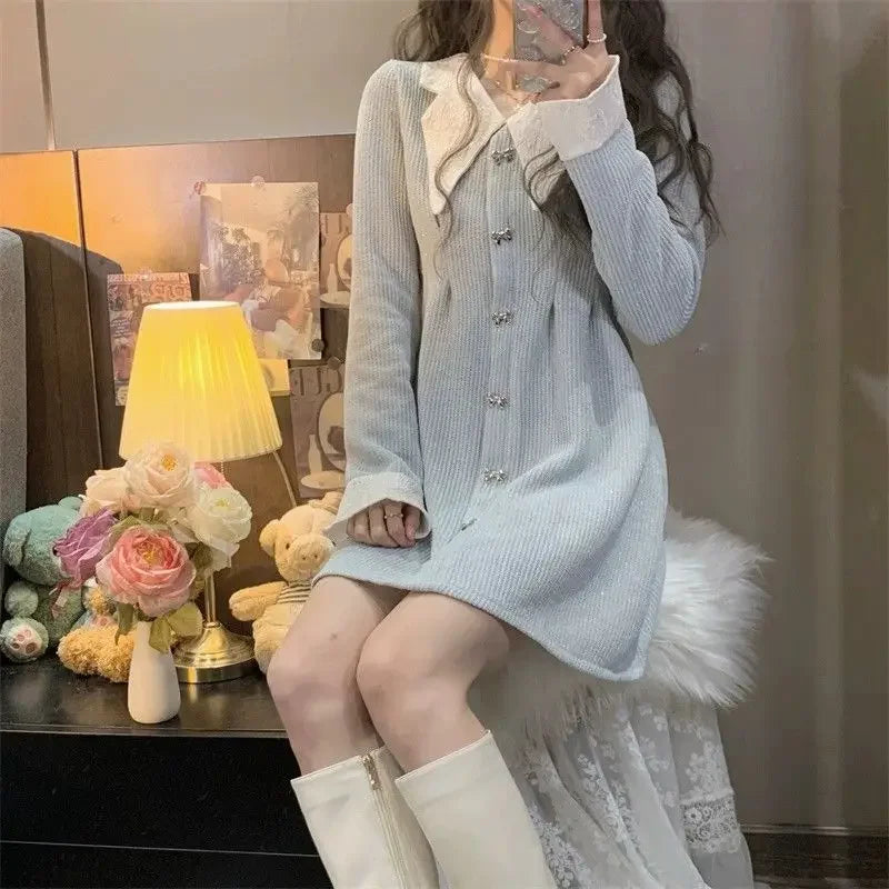 Blue Baby Doll Collared Dress