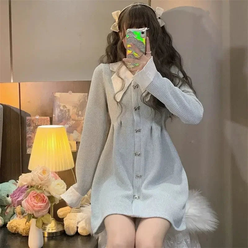 Blue Baby Doll Collared Dress