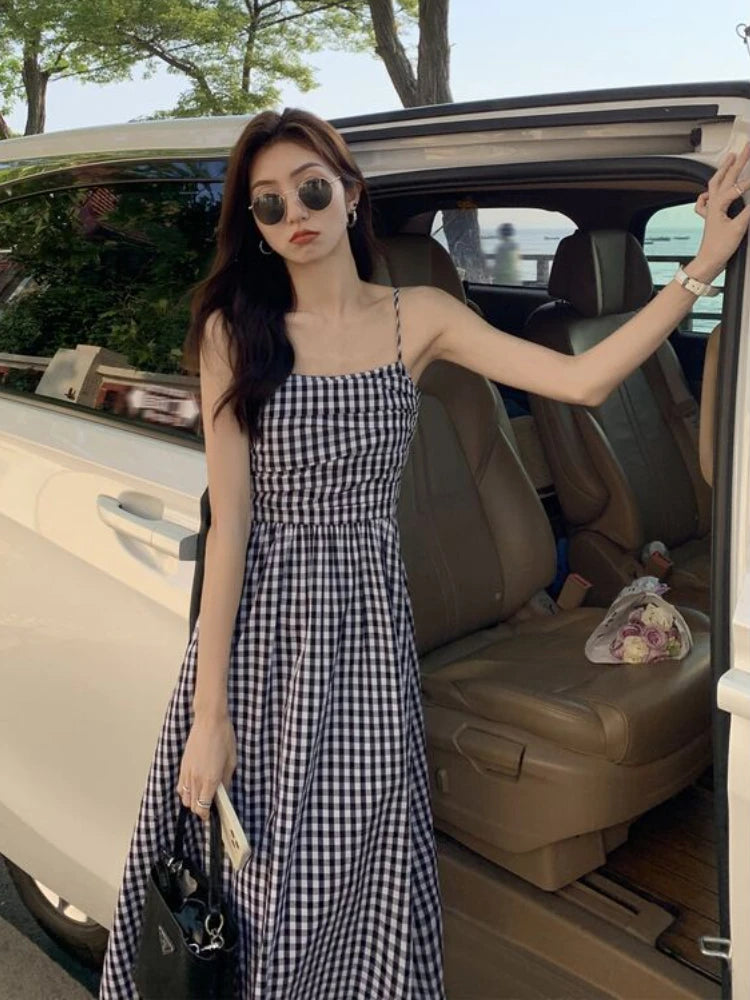 Simple Plaid Long Dress