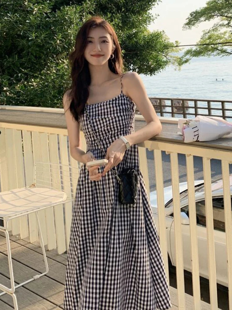 Simple Plaid Long Dress