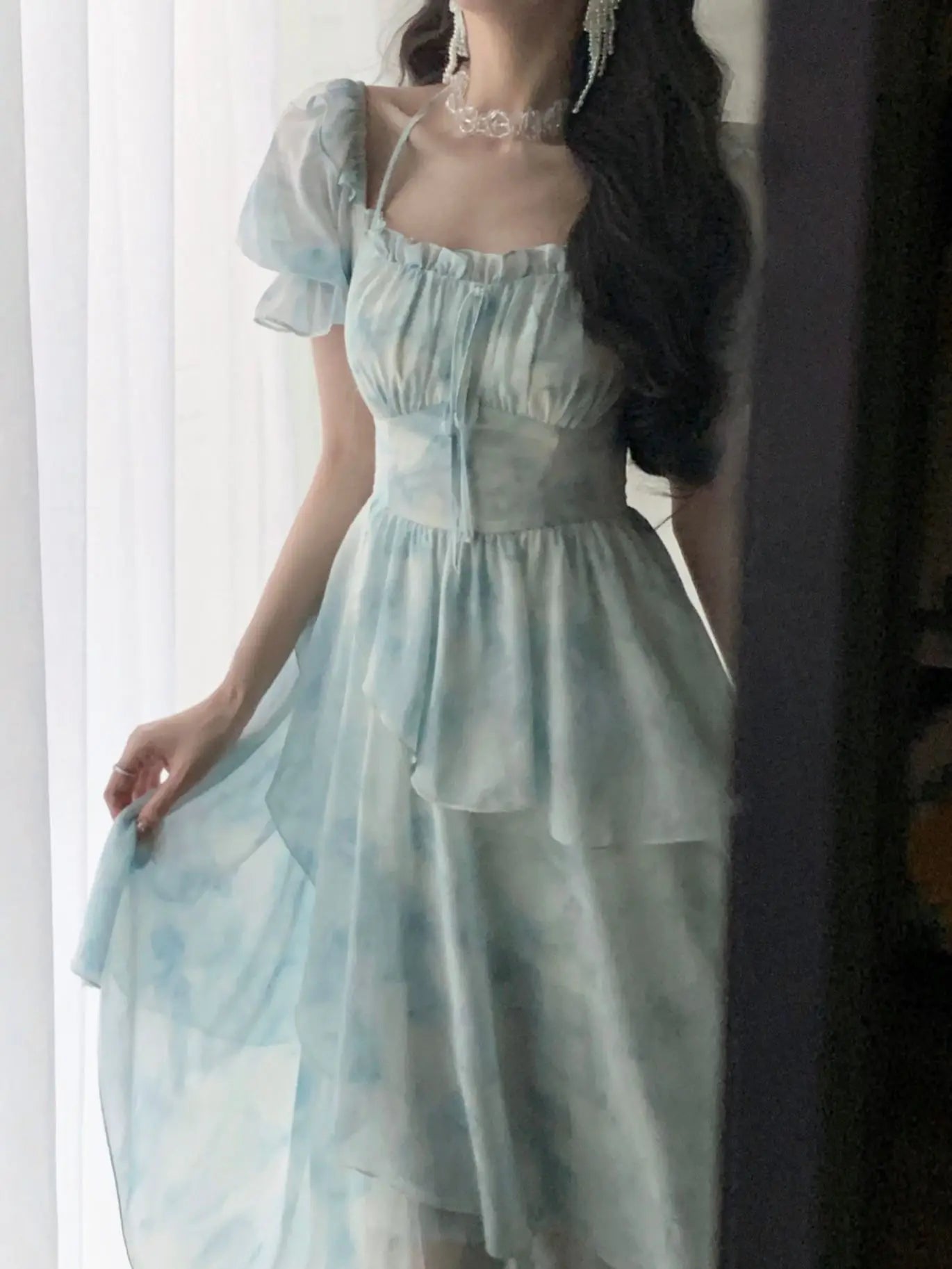 Chiffon Print Blue Dress