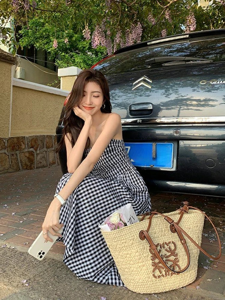 Simple Plaid Long Dress