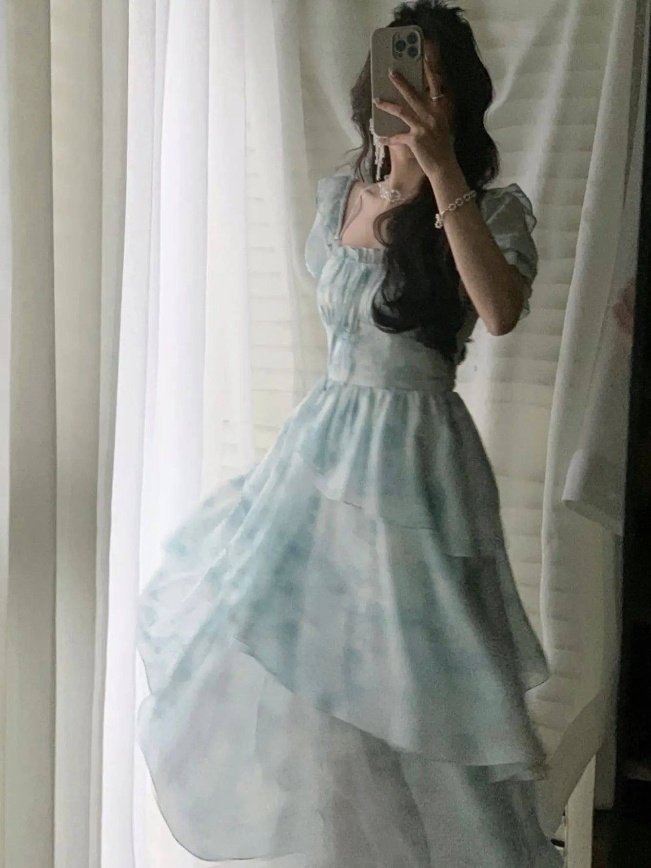 Chiffon Print Blue Dress