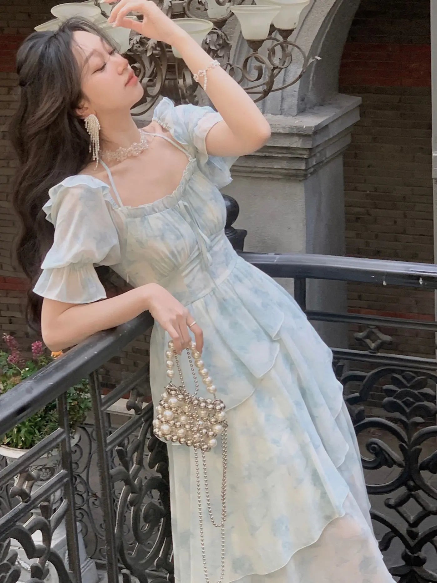 Chiffon Print Blue Dress