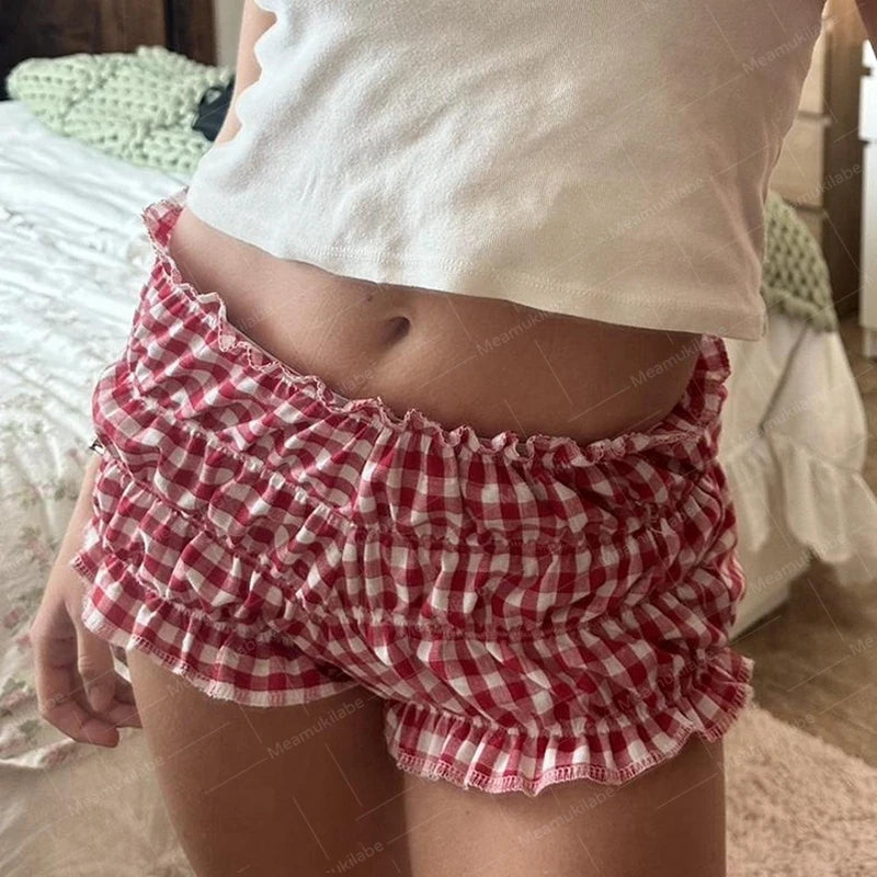 Vintage Plaid Ruffle Shorts
