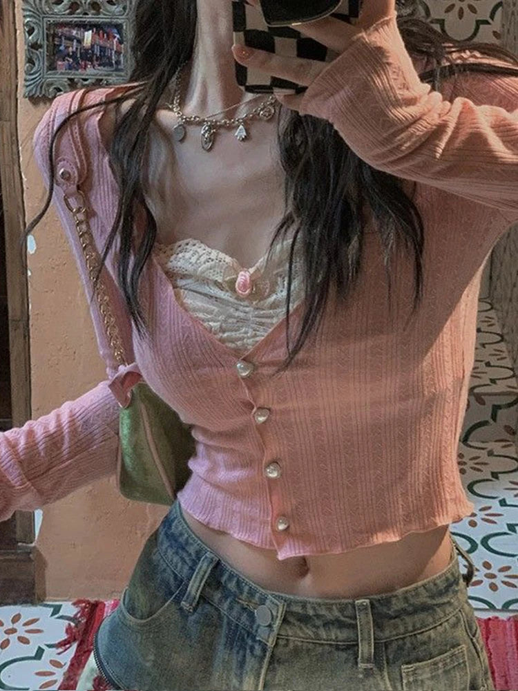 Korean Lace-Front Long Sleeve