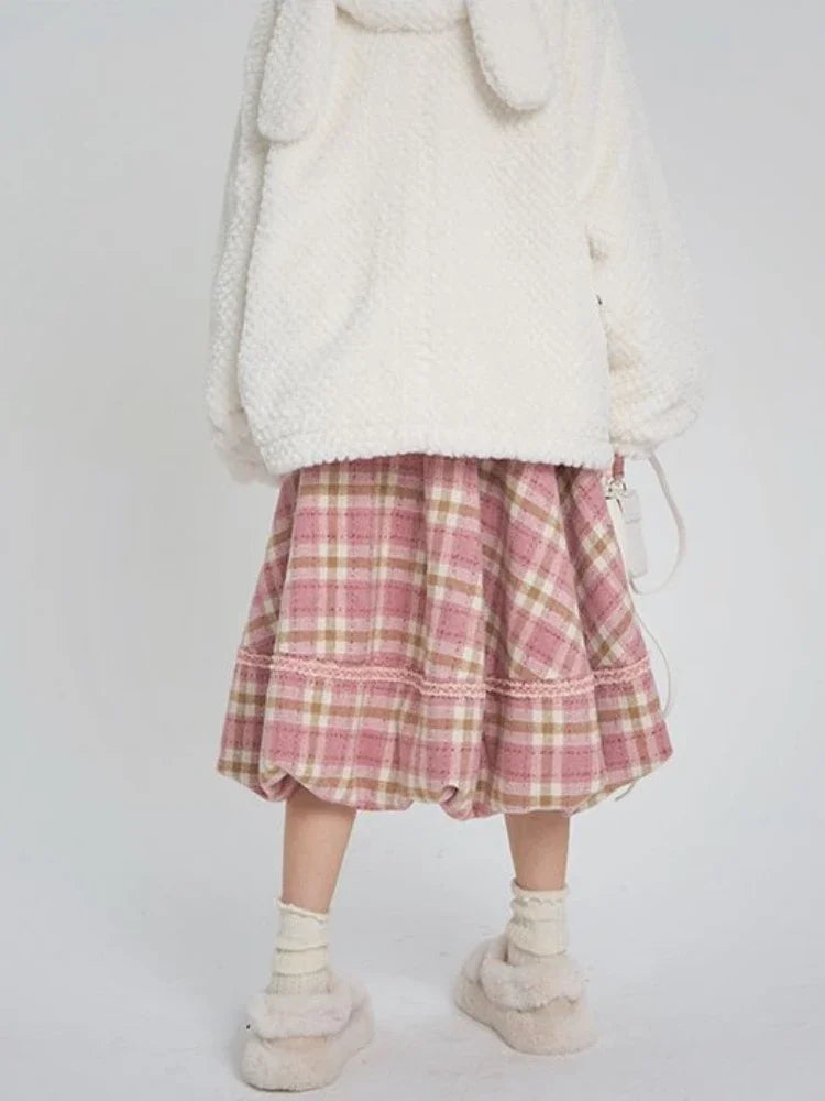Long Pink Plaid Skirt