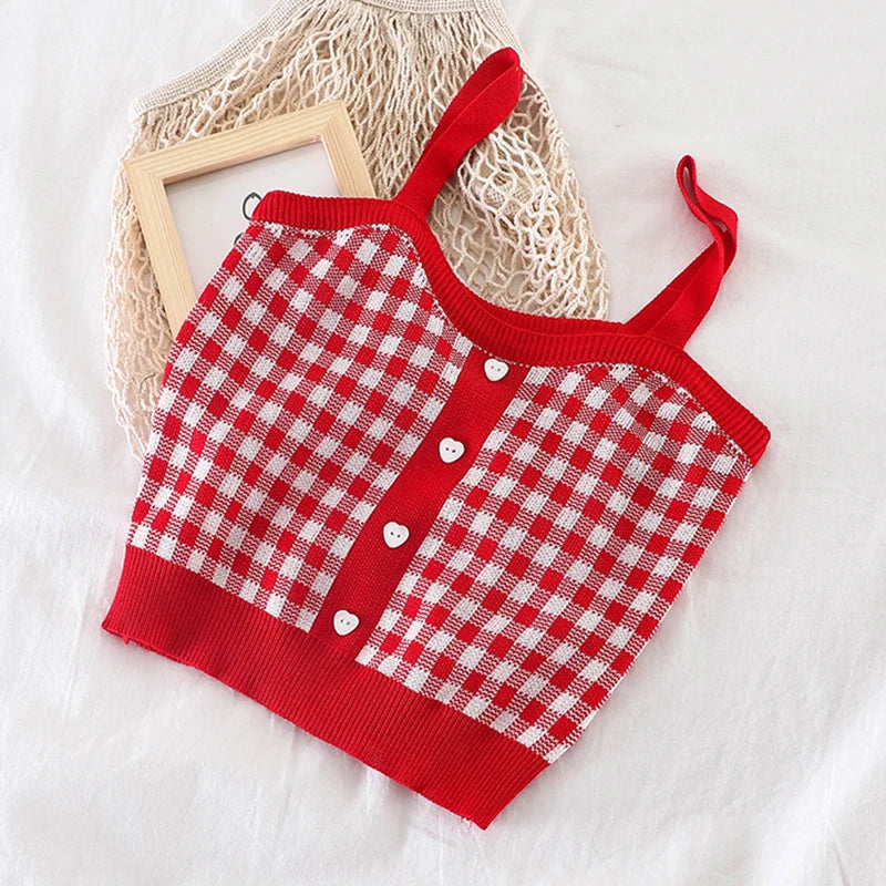 Soft Knitted Plaid Tank Top