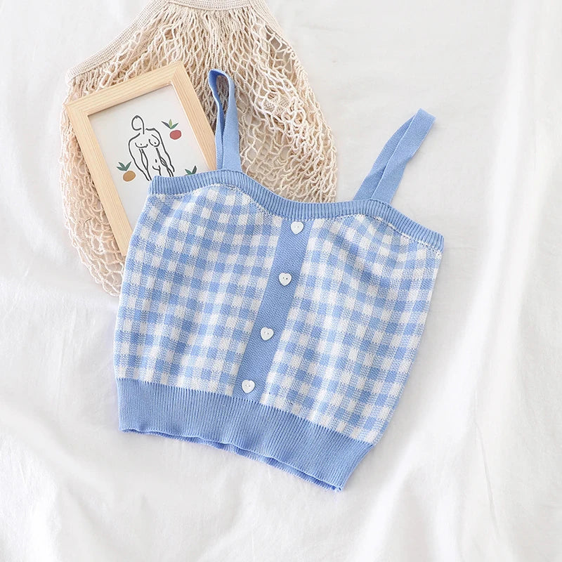 Soft Knitted Plaid Tank Top