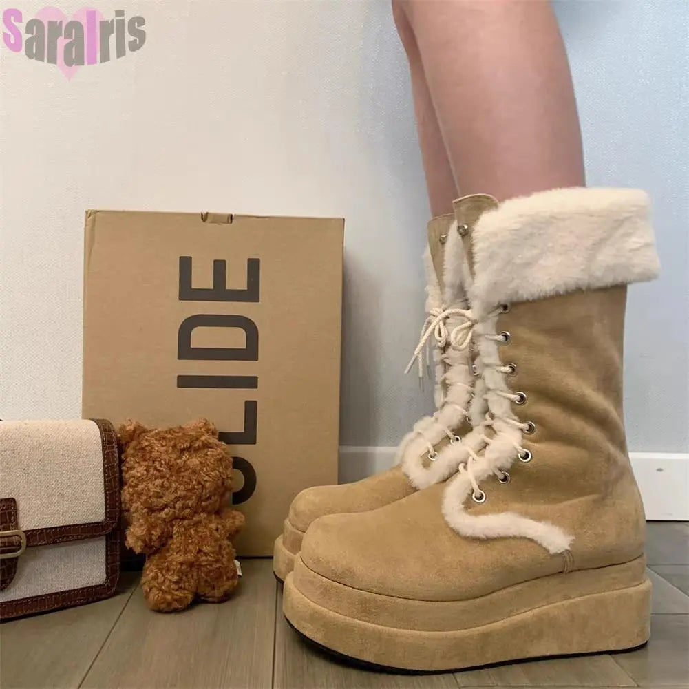 Mid Calf Fur Snow Boots