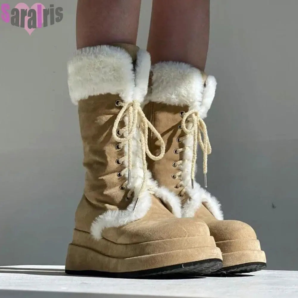Mid Calf Fur Snow Boots