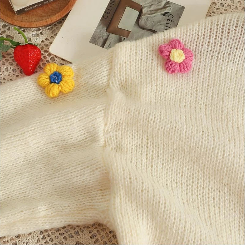 Knitted Flower Cropped Cardigan