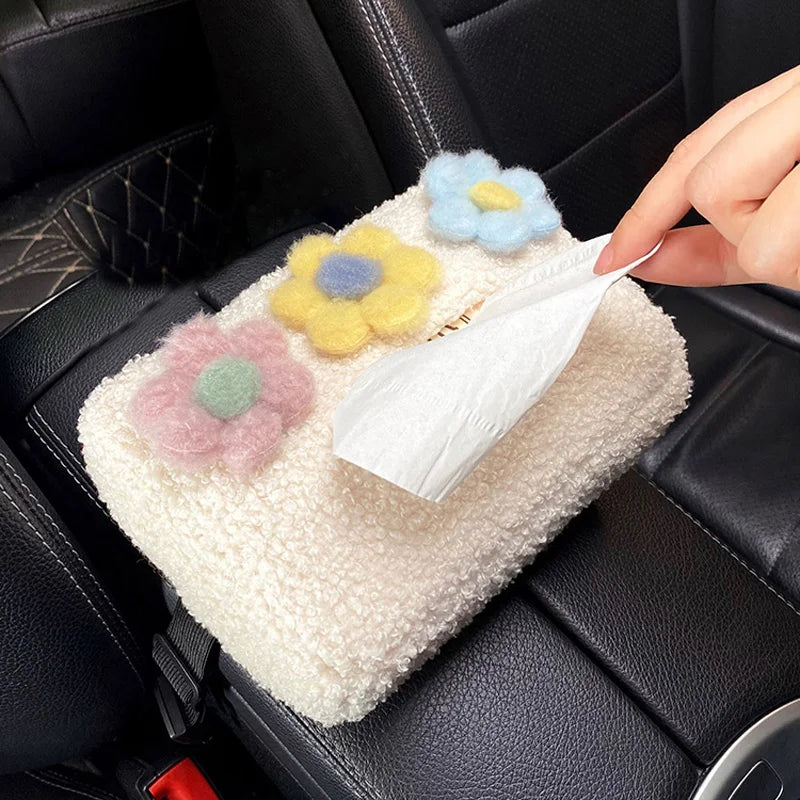 Plush Flower Car Tissue Box