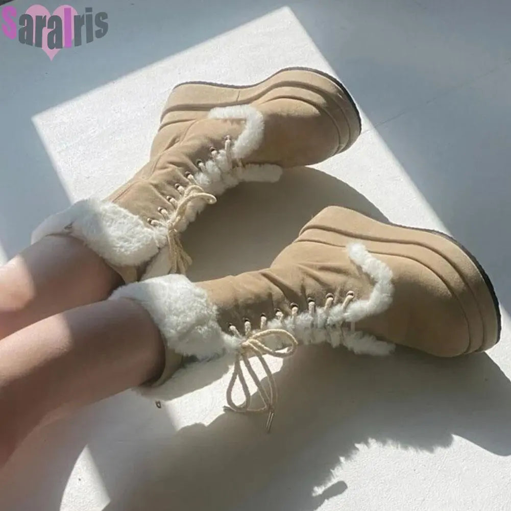 Mid Calf Fur Snow Boots